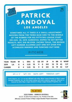 2020 Donruss - Career Stat Line #47 Patrick Sandoval Back