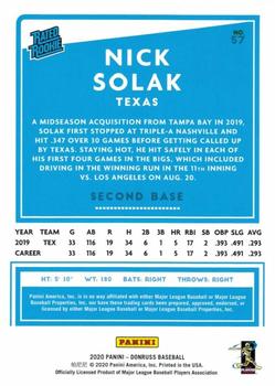 2020 Donruss - Career Stat Line #57 Nick Solak Back