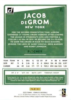2020 Donruss - Career Stat Line #71 Jacob deGrom Back