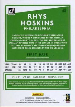 2020 Donruss - Career Stat Line #181 Rhys Hoskins Back