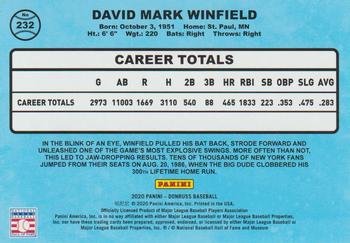 2020 Donruss - Career Stat Line #232 Dave Winfield Back