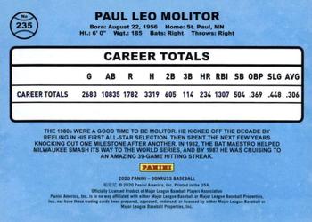 2020 Donruss - Career Stat Line #235 Paul Molitor Back