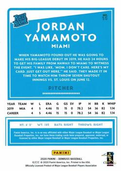 2020 Donruss - Season Stat Line #35 Jordan Yamamoto Back
