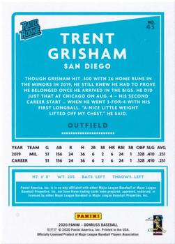 2020 Donruss - Season Stat Line #43 Trent Grisham Back