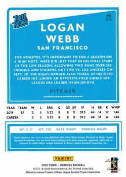 2020 Donruss - Season Stat Line #50 Logan Webb Back
