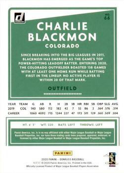 2020 Donruss - Season Stat Line #66 Charlie Blackmon Back