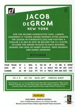 2020 Donruss - Season Stat Line #71 Jacob deGrom Back