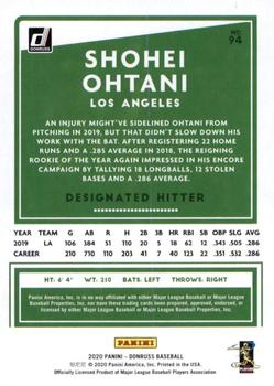 2020 Donruss - Season Stat Line #94 Shohei Ohtani Back