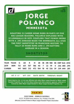 2020 Donruss - Season Stat Line #105 Jorge Polanco Back