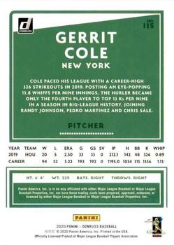 2020 Donruss - Season Stat Line #115 Gerrit Cole Back