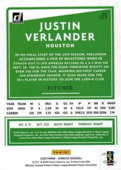 2020 Donruss - Season Stat Line #157 Justin Verlander Back