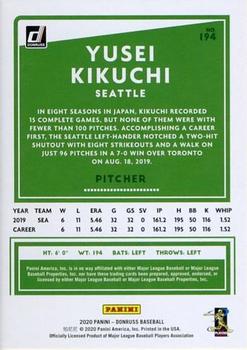 2020 Donruss - Season Stat Line #194 Yusei Kikuchi Back