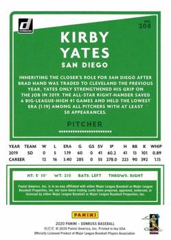 2020 Donruss - Season Stat Line #208 Kirby Yates Back