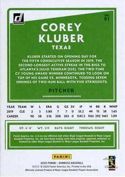 2020 Donruss - Presidential Collection #81 Corey Kluber Back