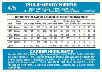 2020 Donruss - Recollection Collection Buyback Autographs #475 Phil Niekro Back