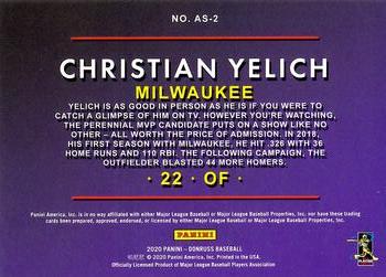 2020 Donruss - As Seen Red #AS-2 Christian Yelich Back