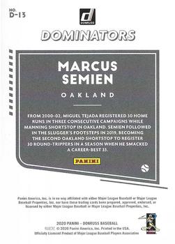 2020 Donruss - Dominators Pink Fireworks #D-13 Marcus Semien Back
