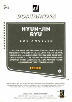 2020 Donruss - Dominators Vector #D-6 Hyun-Jin Ryu Back