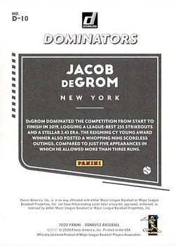 2020 Donruss - Dominators Gold #D-10 Jacob deGrom Back
