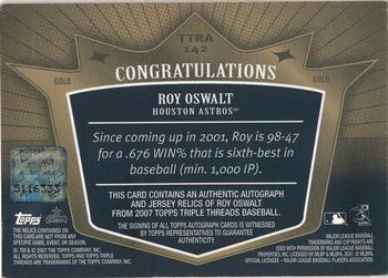 2007 Topps Triple Threads - Relics Autographs Gold #TTRA142 Roy Oswalt Back