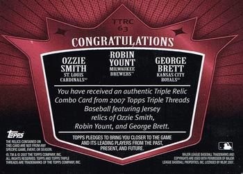2007 Topps Triple Threads - Relics Combos #TTRC63 George Brett / Robin Yount / Ozzie Smith Back
