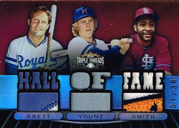 2007 Topps Triple Threads - Relics Combos #TTRC63 George Brett / Robin Yount / Ozzie Smith Front