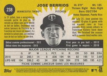 2020 Topps Heritage - French #238 Jose Berrios Back