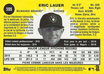 2020 Topps Heritage - French #599 Eric Lauer Back