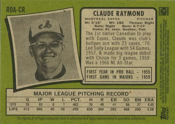2020 Topps Heritage - Real One Autographs #ROA-CR Claude Raymond Back