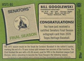 2020 Topps Heritage - Senators Final Season Autographs #WSFS-BG Bill Gogolewski Back