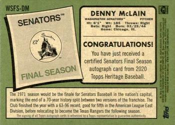2020 Topps Heritage - Senators Final Season Autographs #WSFS-DM Denny McLain Back