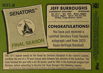 2020 Topps Heritage - Senators Final Season Autographs #WSFS-JB Jeff Burroughs Back