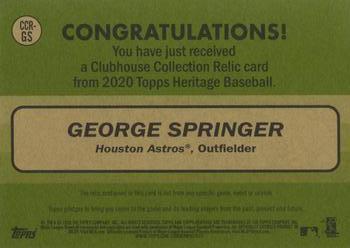 2020 Topps Heritage - Clubhouse Collection Relics #CCR-GS George Springer Back