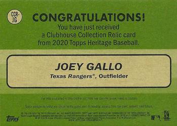 2020 Topps Heritage - Clubhouse Collection Relics #CCR-JG Joey Gallo Back