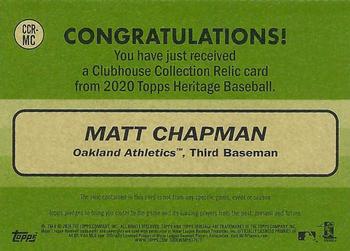 2020 Topps Heritage - Clubhouse Collection Relics #CCR-MC Matt Chapman Back