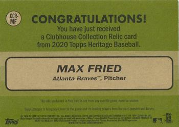 2020 Topps Heritage - Clubhouse Collection Relics #CCR-MF Max Fried Back
