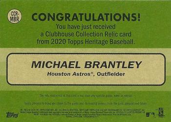 2020 Topps Heritage - Clubhouse Collection Relics #CCR-MBR Michael Brantley Back