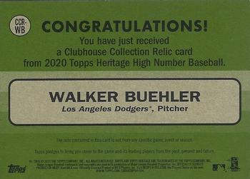 2020 Topps Heritage - Clubhouse Collection Relics Gold #CCR-WB Walker Buehler Back