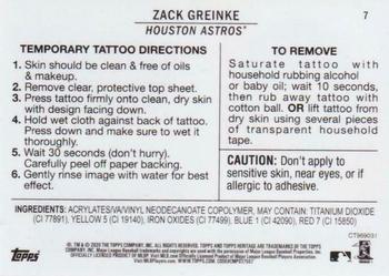 2020 Topps Heritage - 1971 Topps Baseball Tattoos #7 Zack Greinke Back