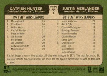 2020 Topps Heritage - Then and Now #TN-2 Catfish Hunter / Justin Verlander Back