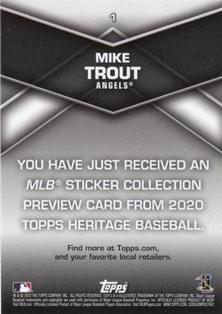 2020 Topps Heritage - 2020 MLB Sticker Collection Preview #1 Mike Trout Back