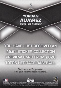 2020 Topps Heritage - 2020 MLB Sticker Collection Preview #2 Yordan Alvarez Back