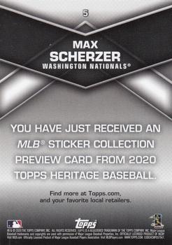 2020 Topps Heritage - 2020 MLB Sticker Collection Preview #5 Max Scherzer Back