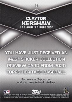 2020 Topps Heritage - 2020 MLB Sticker Collection Preview #9 Clayton Kershaw Back