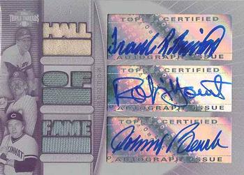 2007 Topps Triple Threads - Relics Combos Autographs White Whale Printing Plate #TTRCA1 Brooks Robinson / Robin Yount / Johnny Bench Front