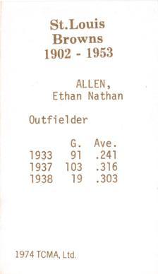 1974-75 TCMA St. Louis Browns #NNO Ethan Allen Back