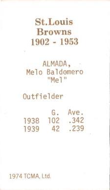 1974-75 TCMA St. Louis Browns #NNO Mel Almada Back