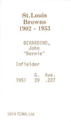 1974-75 TCMA St. Louis Browns #NNO John Berardino Back