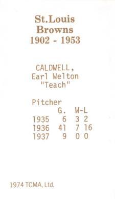 1974-75 TCMA St. Louis Browns #NNO Earl Caldwell Back