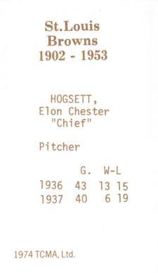 1974-75 TCMA St. Louis Browns #NNO Elon Hogsett Back